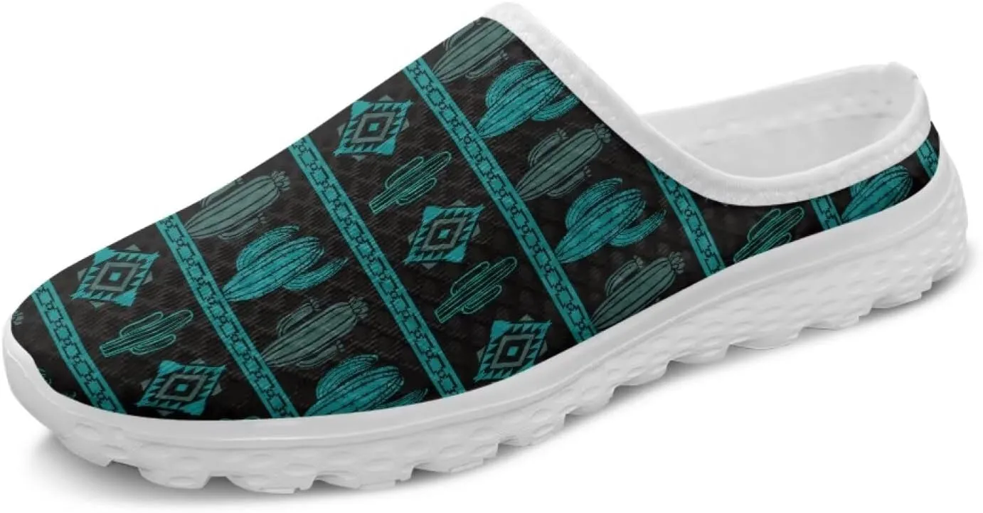 Western Aztec Print Mule Tennis Shoes for Women Flats Garden Shoes Mesh Running Sneakers, Arch Support US 6-13.5
