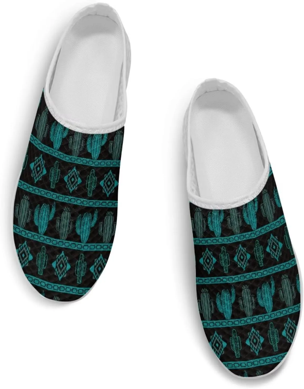 Western Aztec Print Mule Tennis Shoes for Women Flats Garden Shoes Mesh Running Sneakers, Arch Support US 6-13.5