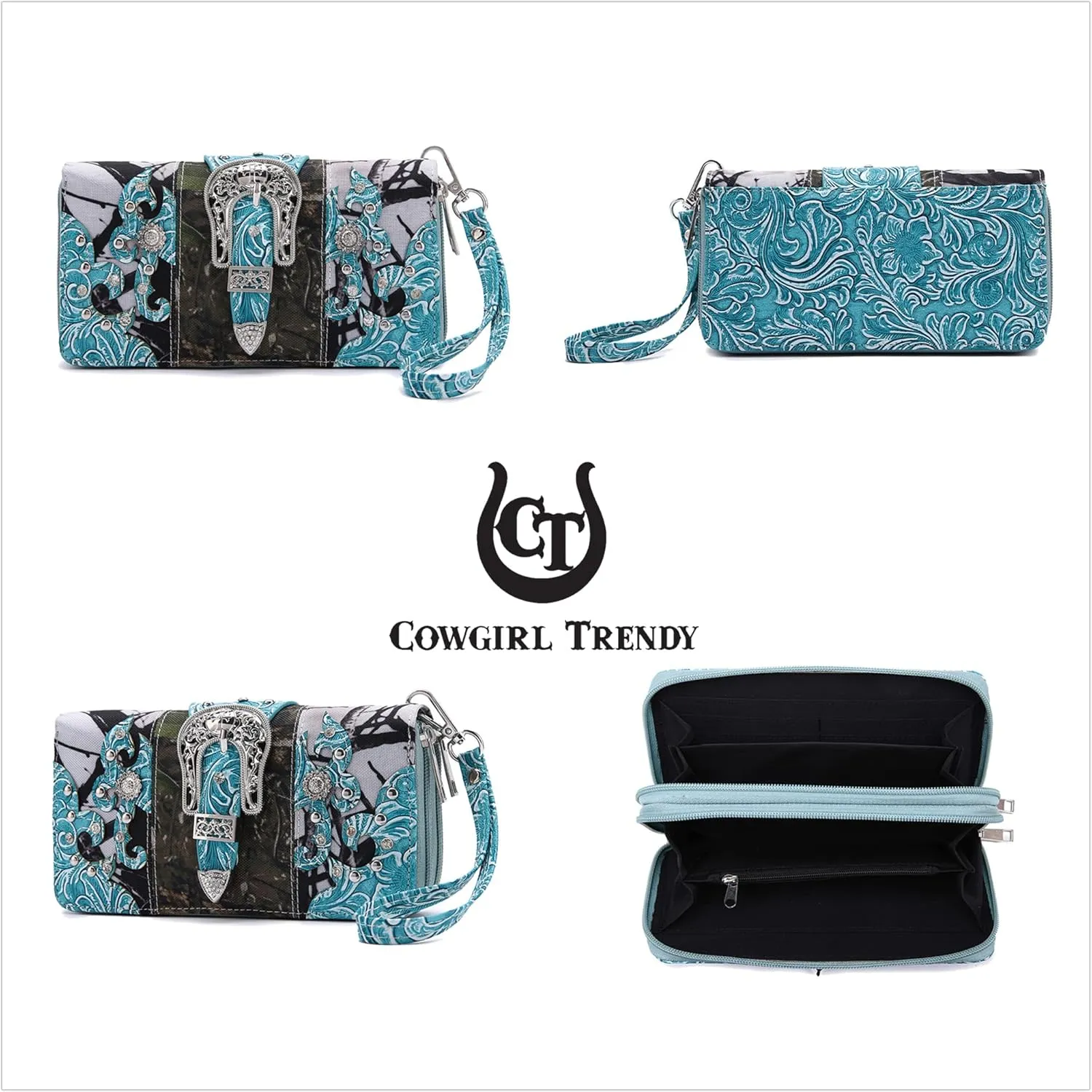 Western Style Camouflage Purse Concho Buckle Tooled Floral Country Studs Crossbody Women Handbag Shoulder Bag Wallet Set