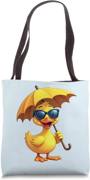 Whimsical Duck With Sunglasses and Unbrella Summer Vacation Tote Bag