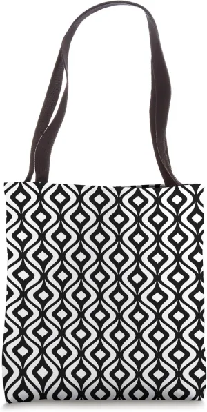 White Black Oval Eye Almond Waves Optical Illusion Pattern Tote Bag