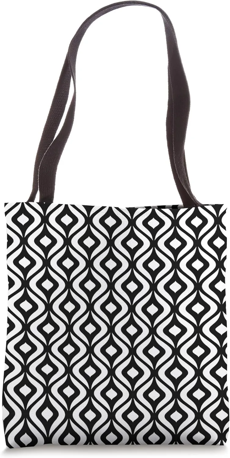 White Black Oval Eye Almond Waves Optical Illusion Pattern Tote Bag