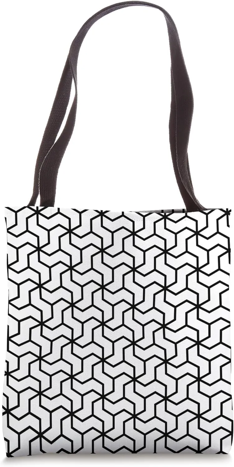 White Black Zig Zags Angle Rectangle Minimalist Pattern Tote Bag