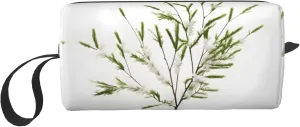 White Natural Plant Green Twig (1) print Multi-Purpose Cosmetic Bag with Zipper Canvas Makeup Bags, Travel Toiletry Pouch, Pencil Bags