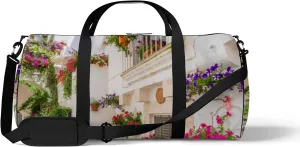 White Scenic Sight Little Town Sports Bag Tote Bag Waterproof Gym Bag with Shoulder Strap Zipper 2 Side Pockets for Men and Women, Travel and Storage Shoulder Bag.