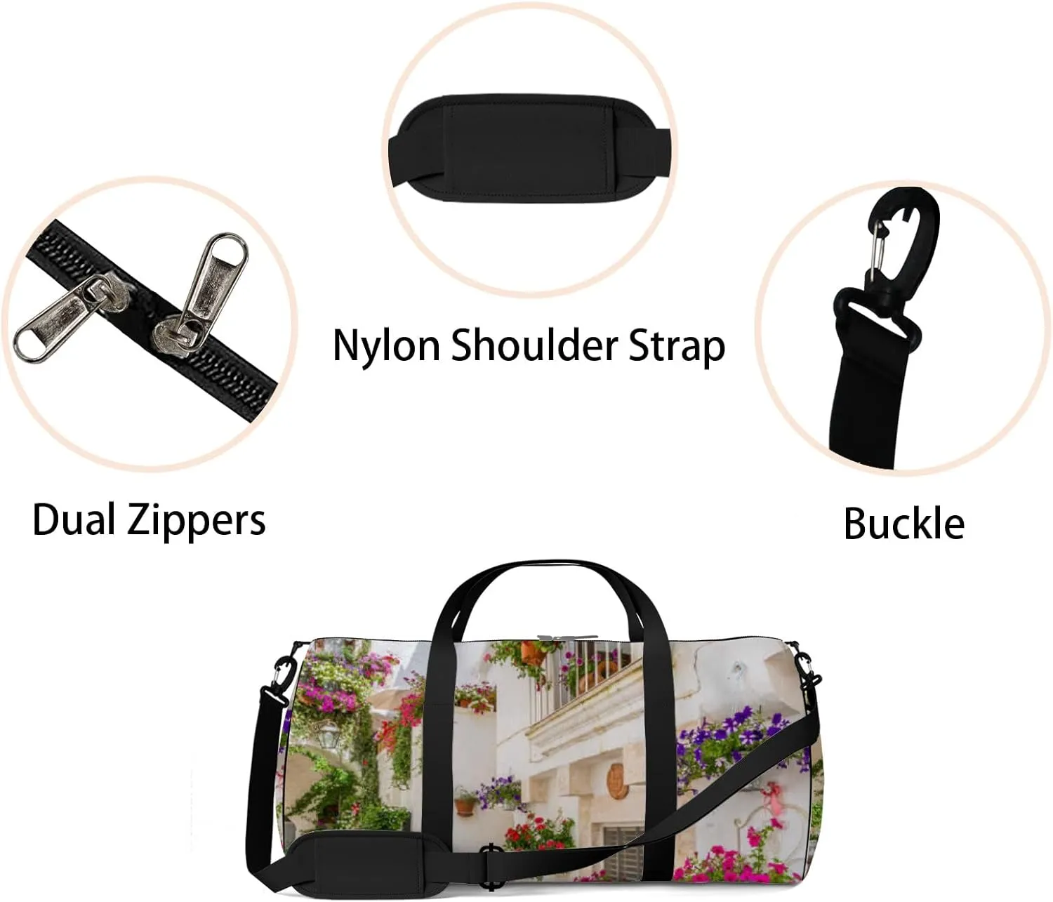 White Scenic Sight Little Town Sports Bag Tote Bag Waterproof Gym Bag with Shoulder Strap Zipper 2 Side Pockets for Men and Women, Travel and Storage Shoulder Bag.