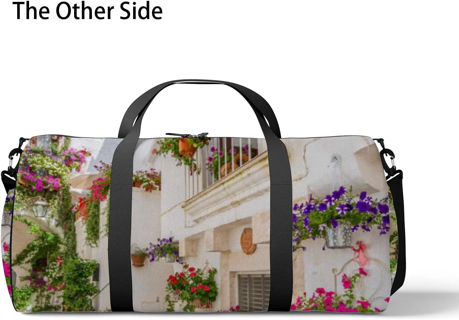White Scenic Sight Little Town Sports Bag Tote Bag Waterproof Gym Bag with Shoulder Strap Zipper 2 Side Pockets for Men and Women, Travel and Storage Shoulder Bag.
