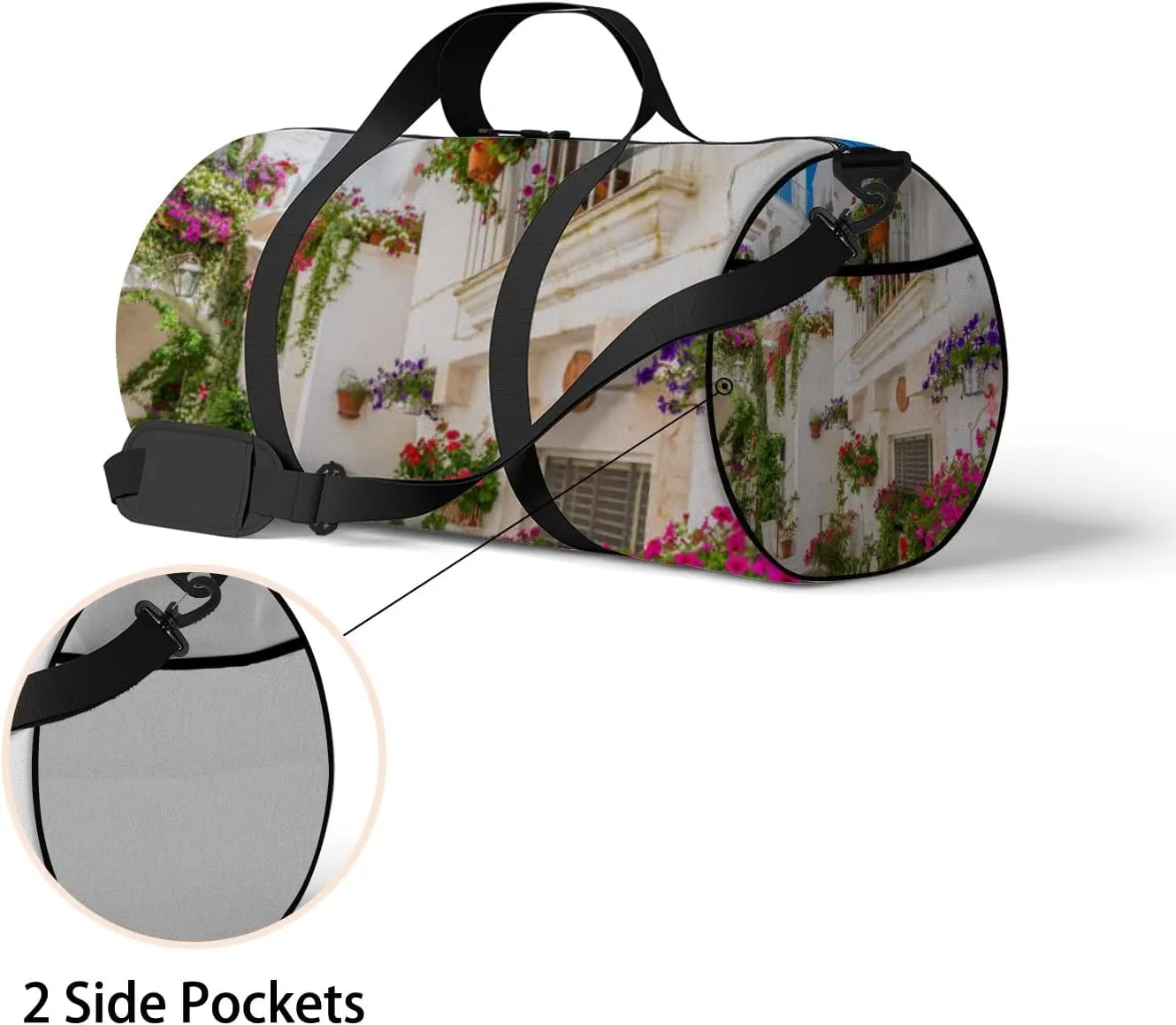 White Scenic Sight Little Town Sports Bag Tote Bag Waterproof Gym Bag with Shoulder Strap Zipper 2 Side Pockets for Men and Women, Travel and Storage Shoulder Bag.