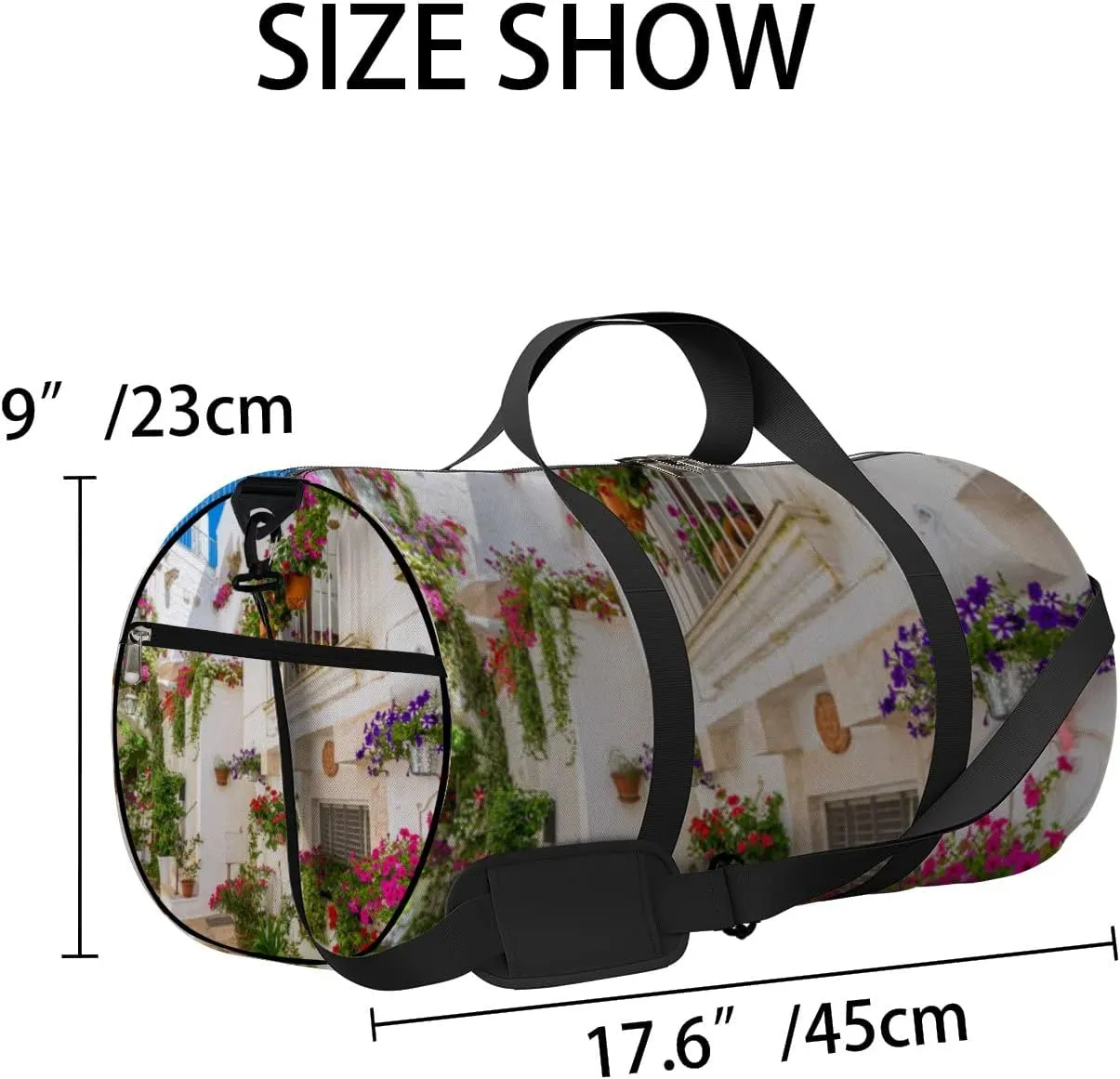 White Scenic Sight Little Town Sports Bag Tote Bag Waterproof Gym Bag with Shoulder Strap Zipper 2 Side Pockets for Men and Women, Travel and Storage Shoulder Bag.