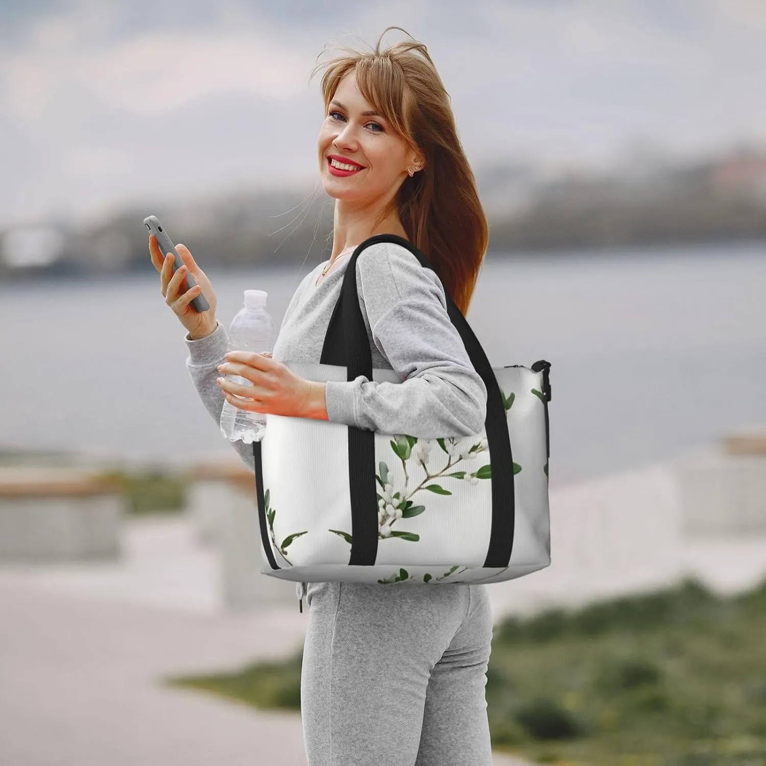 White Wild Green Twig Small Duffel Bag Foldable Travel Bag Weekender Bag Overnight Gym Hospital Bags For Women&Men