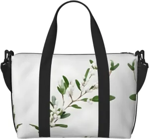 White Wild Green Twig Small Duffel Bag Foldable Travel Bag Weekender Bag Overnight Gym Hospital Bags For Women&Men