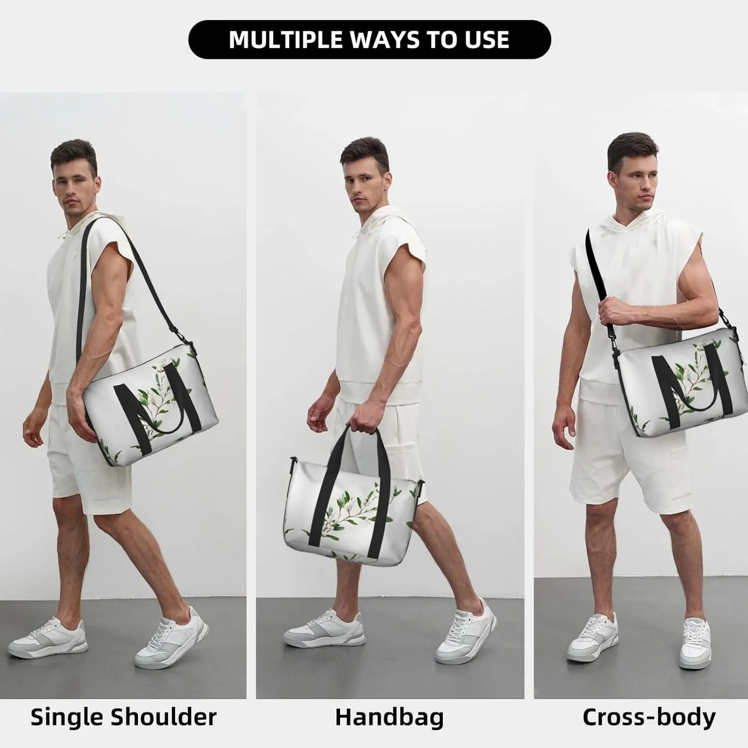 White Wild Green Twig Small Duffel Bag Foldable Travel Bag Weekender Bag Overnight Gym Hospital Bags For Women&Men