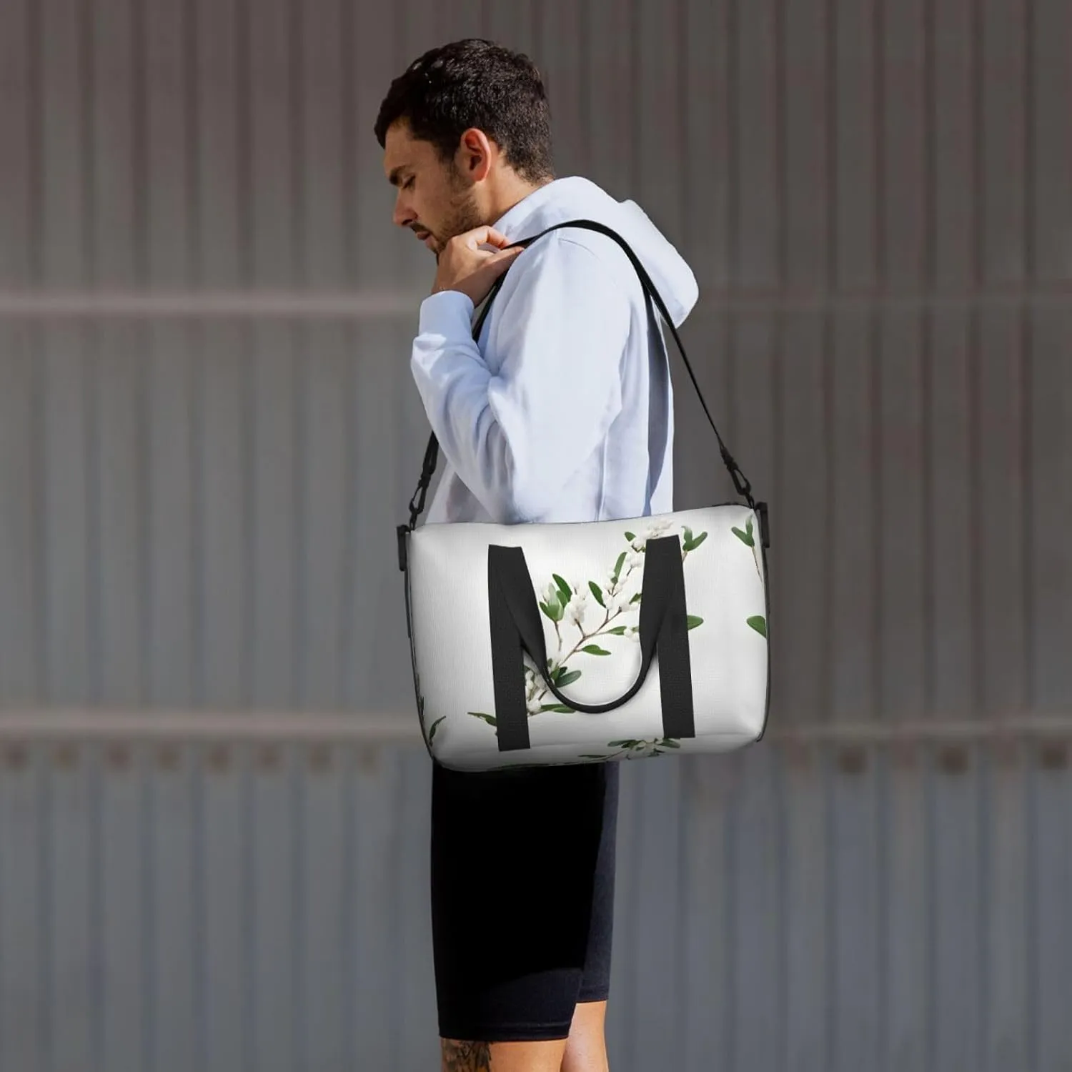 White Wild Green Twig Small Duffel Bag Foldable Travel Bag Weekender Bag Overnight Gym Hospital Bags For Women&Men
