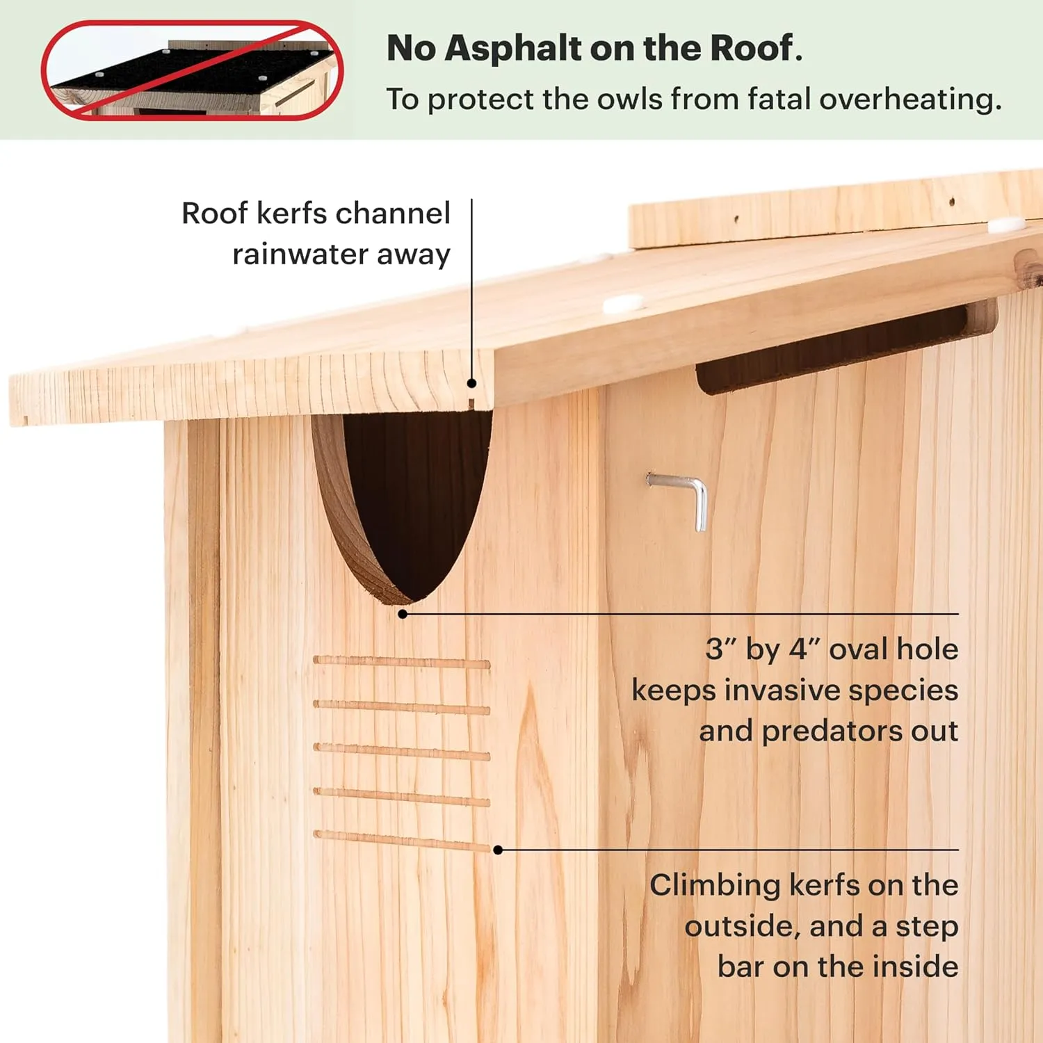 WHITEHORSE Large Cedar Owl House - Premium and Weatherproof Design - 16" x 12" x 11" - A Nesting Box for Screech Owls, Boreal, Northern Pygmy, Saw-whets, Elf, Flammulated, Kestrel and Others