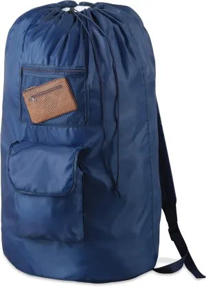 Whitmor Dura-Clean Black Laundry Bag Backpack, Dark Denim