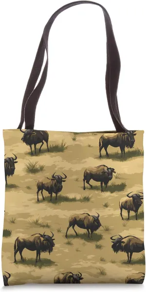 Wildebeest 8bit Animal Wildlife Pattern Tote Bag