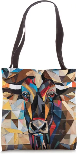 Wildebeest Cubism Animal Wildlife Pattern Tote Bag