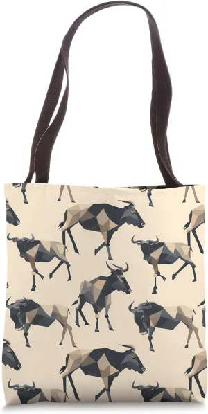 Wildebeest Geometric Animal Wildlife Pattern Tote Bag