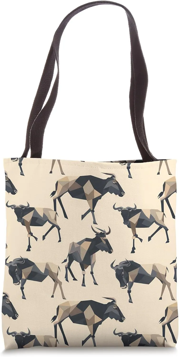 Wildebeest Geometric Animal Wildlife Pattern Tote Bag