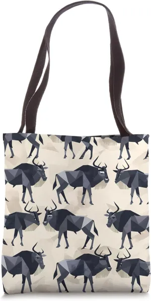 Wildebeest Geometric Animal Wildlife Pattern Tote Bag