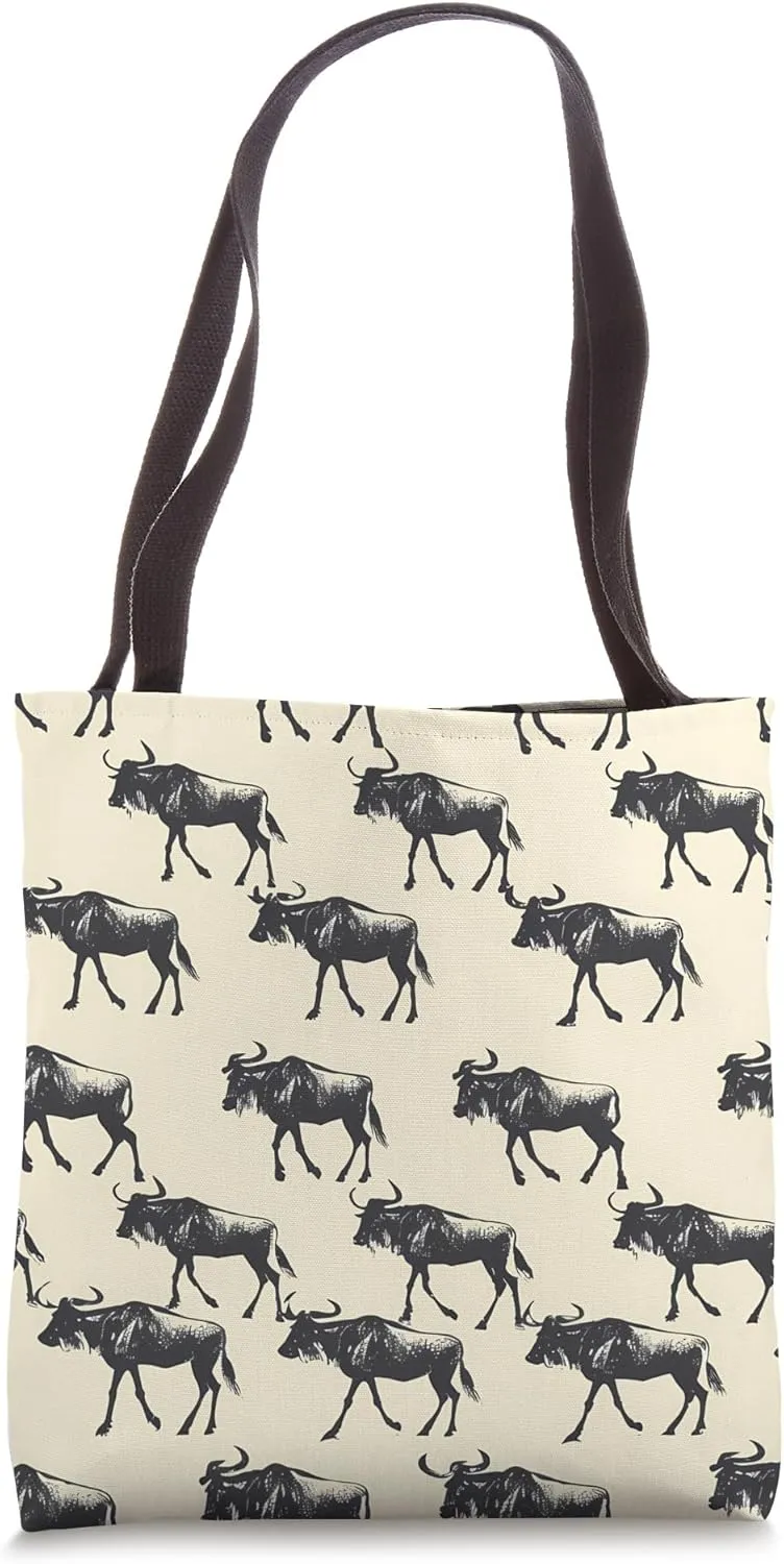 Wildebeest Minimalist Animal Wildlife Pattern Tote Bag