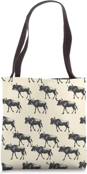 Wildebeest Minimalist Animal Wildlife Pattern Tote Bag