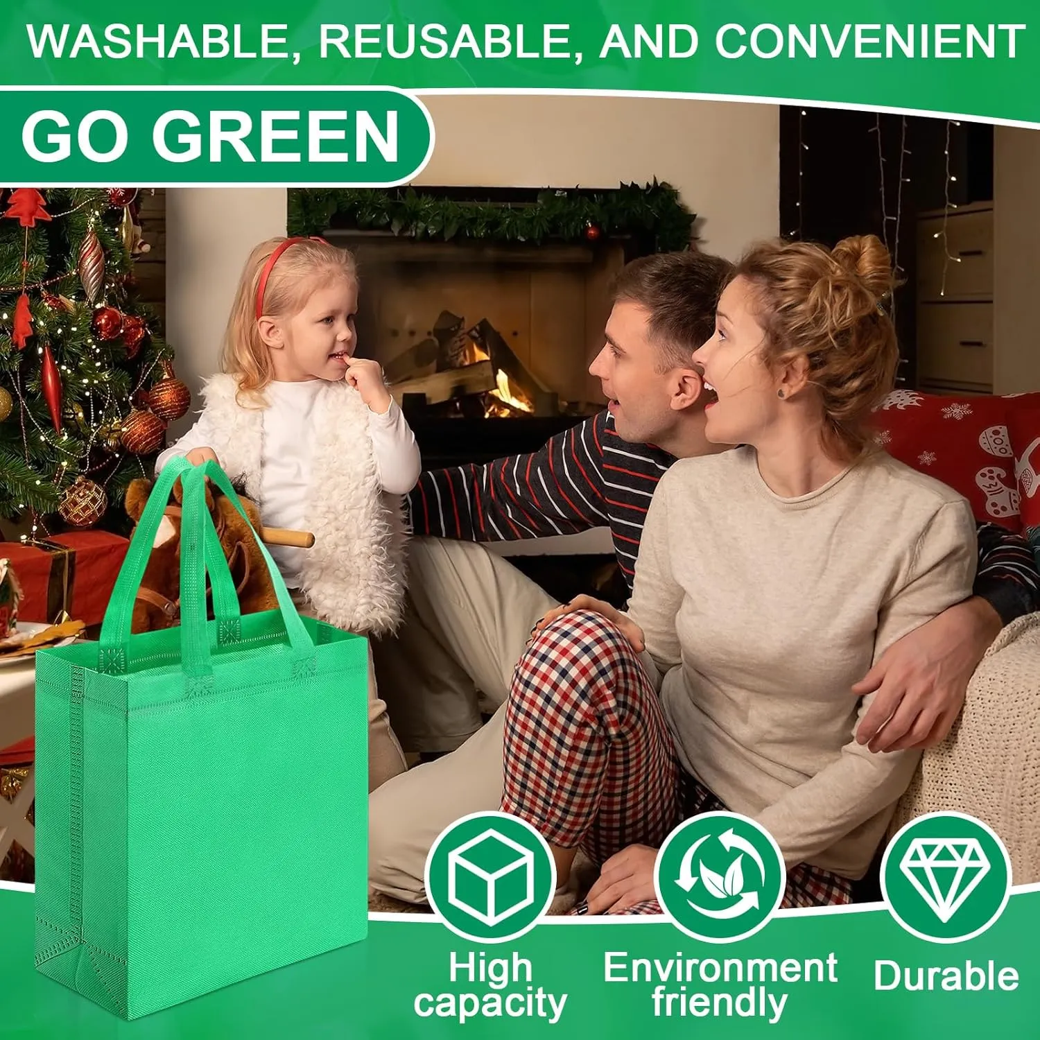 Windyun 200 Pcs Reusable Tote Bag Bulk Non Woven Shopping Bag with Handle Reusable Grocery gift Tote