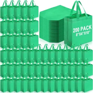 Windyun 200 Pcs Reusable Tote Bag Bulk Non Woven Shopping Bag with Handle Reusable Grocery gift Tote
