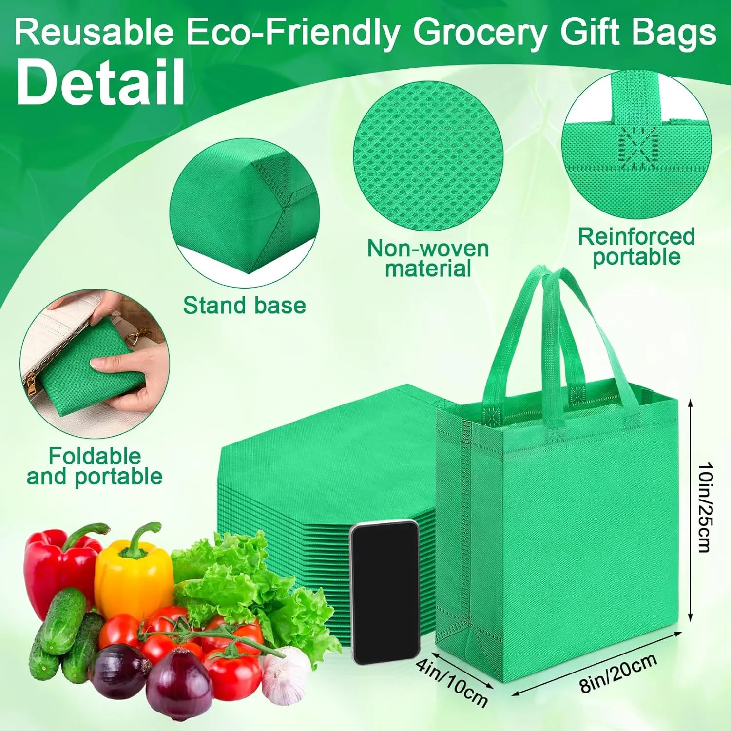 Windyun 200 Pcs Reusable Tote Bag Bulk Non Woven Shopping Bag with Handle Reusable Grocery gift Tote
