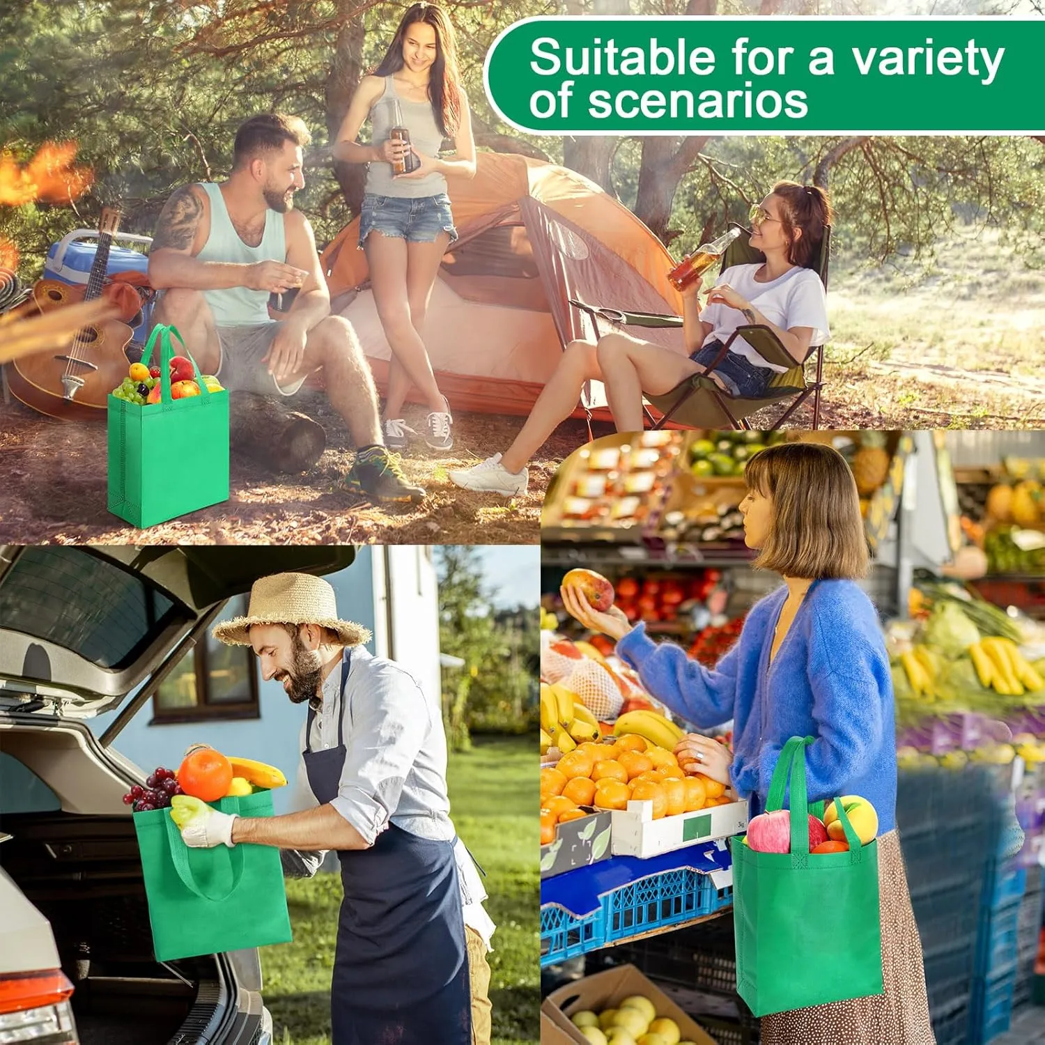 Windyun 200 Pcs Reusable Tote Bag Bulk Non Woven Shopping Bag with Handle Reusable Grocery gift Tote