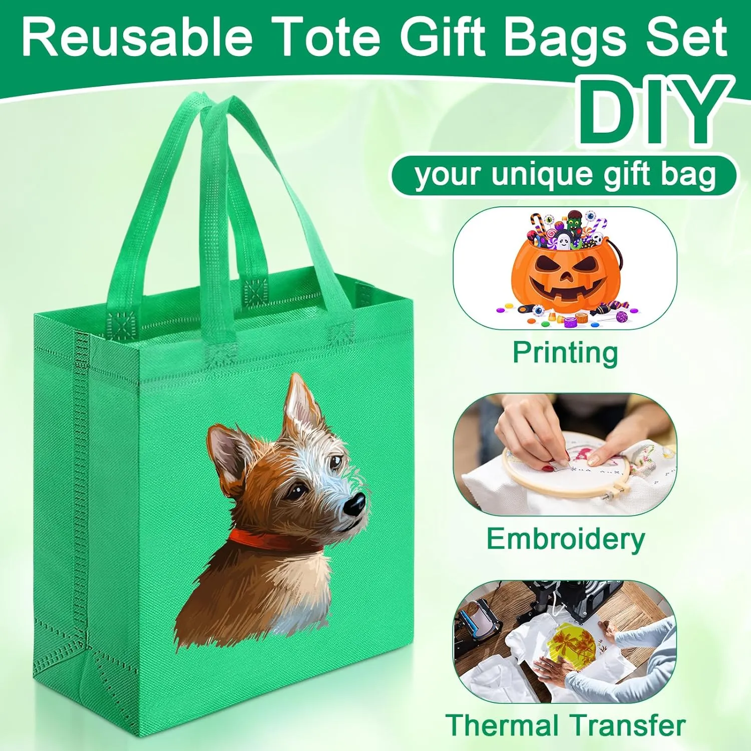 Windyun 200 Pcs Reusable Tote Bag Bulk Non Woven Shopping Bag with Handle Reusable Grocery gift Tote