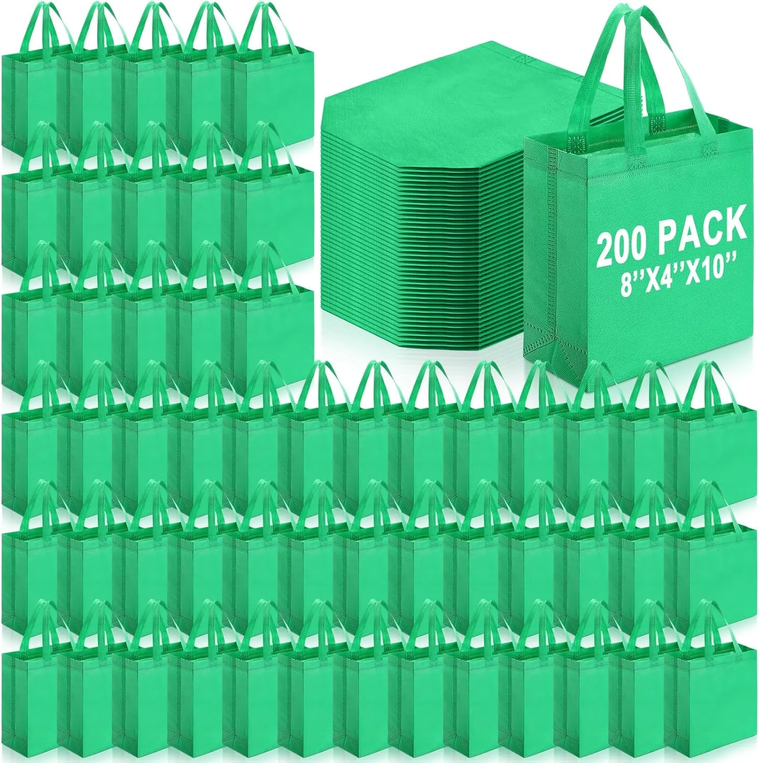 Windyun 200 Pcs Reusable Tote Bag Bulk Non Woven Shopping Bag with Handle Reusable Grocery gift Tote
