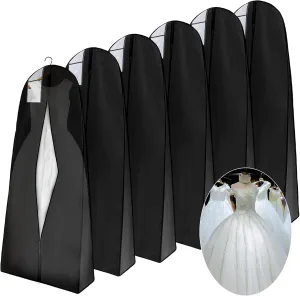 Windyun 6 Pack Wedding Dress Garment Bags 71'' Dress Bags for Gowns Long with 9" Gusseted for Travel Hanging Clothes Storage (Black)