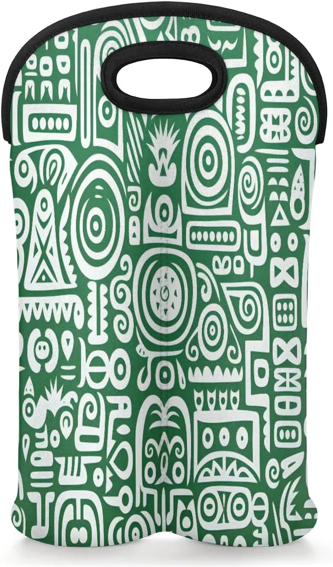 Wine Carrier Tote Bag for 2 Bottles Green Geometric Abstraction Insulated Wine Cooler Bag Neoprene Wine Holder Tote Hand Bag with Carry Handle Leakproof Housewarming Wine Protective Bag