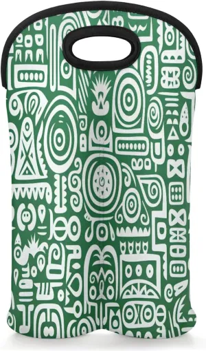 Wine Carrier Tote Bag for 2 Bottles Green Geometric Abstraction Insulated Wine Cooler Bag Neoprene Wine Holder Tote Hand Bag with Carry Handle Leakproof Housewarming Wine Protective Bag