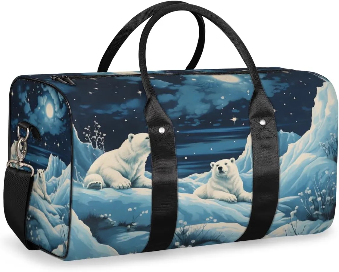 Winter Bear Travel Duffle Bag for Women Men Gym Duffel Foldable Bag Waterproof Weekender Wildlife Animals Duffle Tote