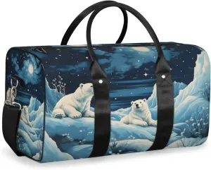 Winter Bear Travel Duffle Bag for Women Men Gym Duffel Foldable Bag Waterproof Weekender Wildlife Animals Duffle Tote