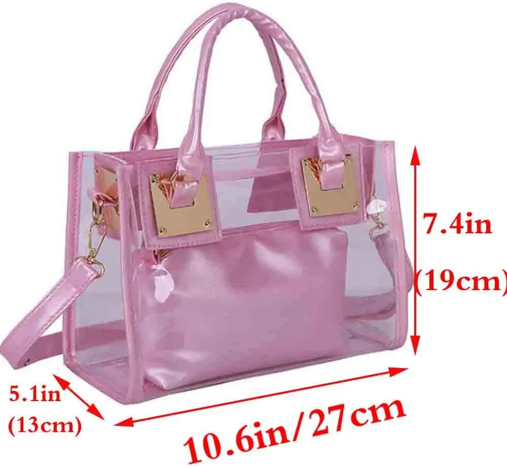 Women 2 Pcs Small Clear Tote Beach Shoulder Top-handle Bag PVC Transparent Satchel Handbag Purse