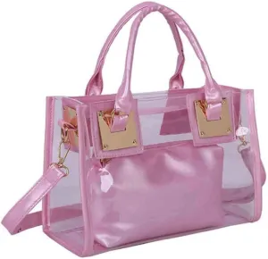 Women 2 Pcs Small Clear Tote Beach Shoulder Top-handle Bag PVC Transparent Satchel Handbag Purse