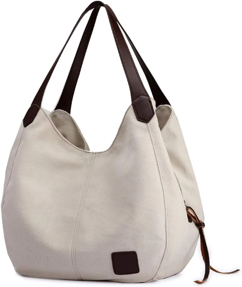 Women Canvas Hobo Purse Multi Pocket Handbags Shoulder Bags Totes Purses