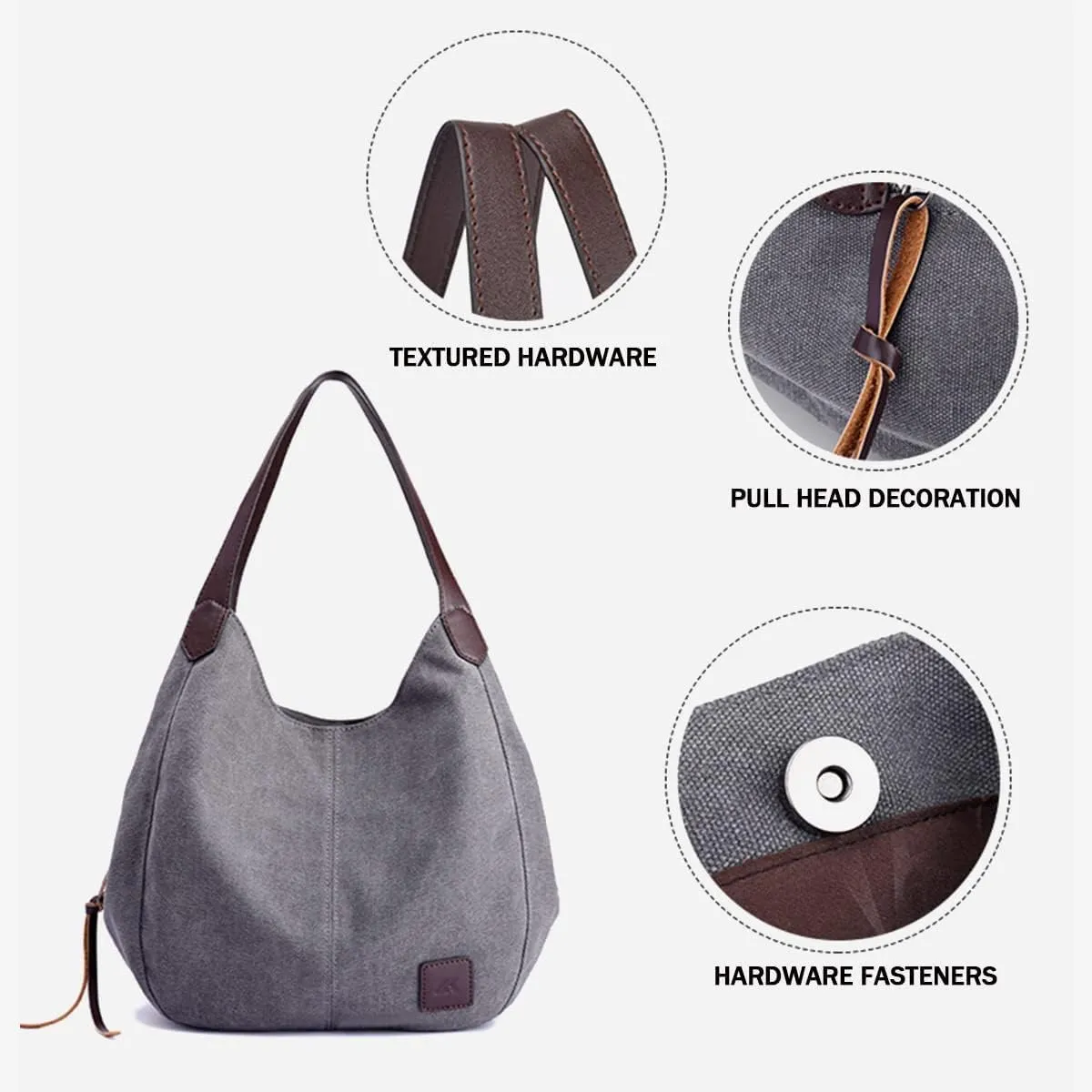Women Canvas Hobo Purse Multi Pocket Handbags Shoulder Bags Totes Purses