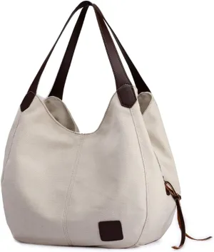 Women Canvas Hobo Purse Multi Pocket Handbags Shoulder Bags Totes Purses