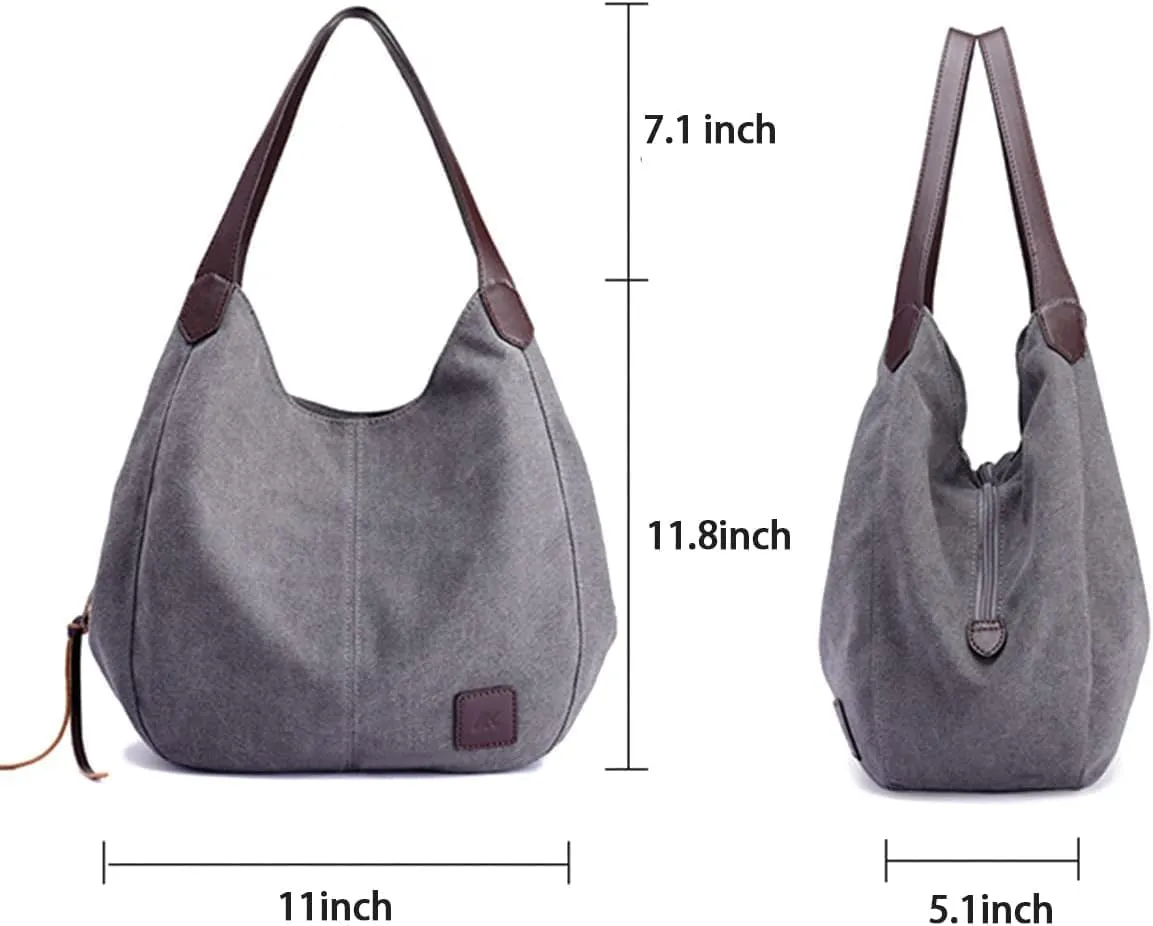 Women Canvas Hobo Purse Multi Pocket Handbags Shoulder Bags Totes Purses