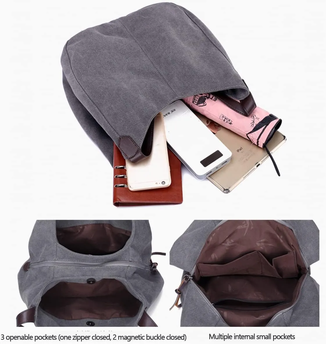 Women Canvas Hobo Purse Multi Pocket Handbags Shoulder Bags Totes Purses