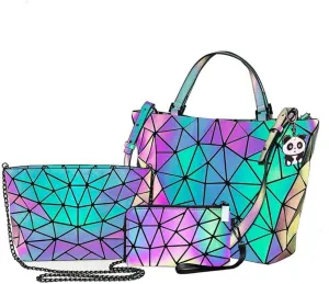 Women Geometric Luminous holographic Purses and Handbags Chic Stylish Color Changable Reflective Cross Body BAG