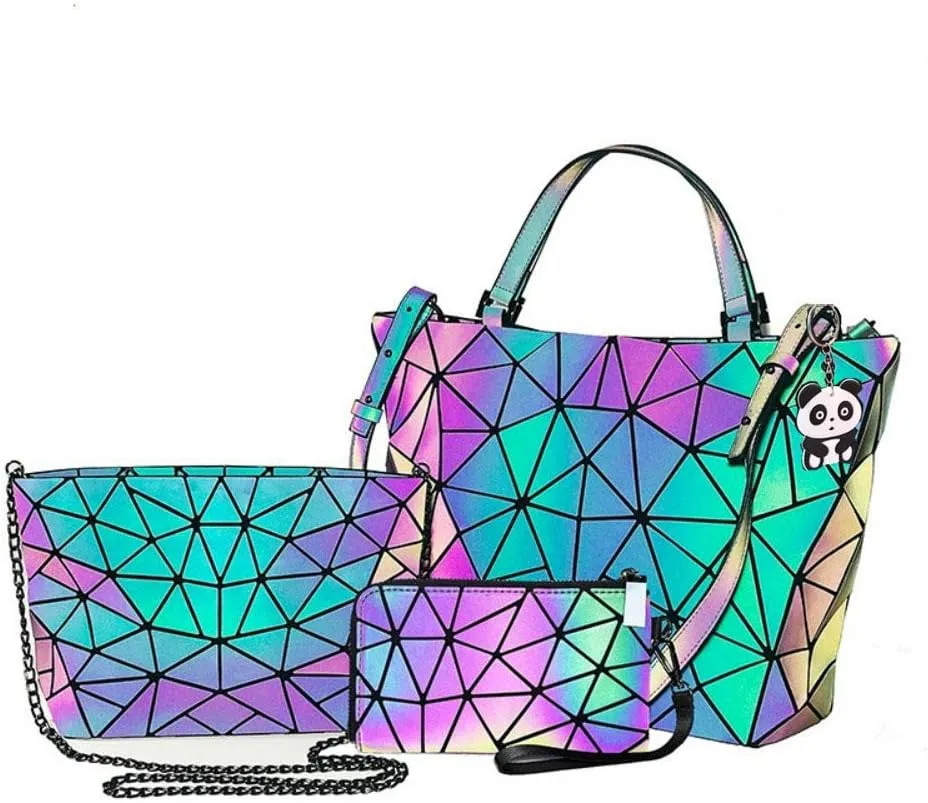Women Geometric Luminous holographic Purses and Handbags Chic Stylish Color Changable Reflective Cross Body BAG