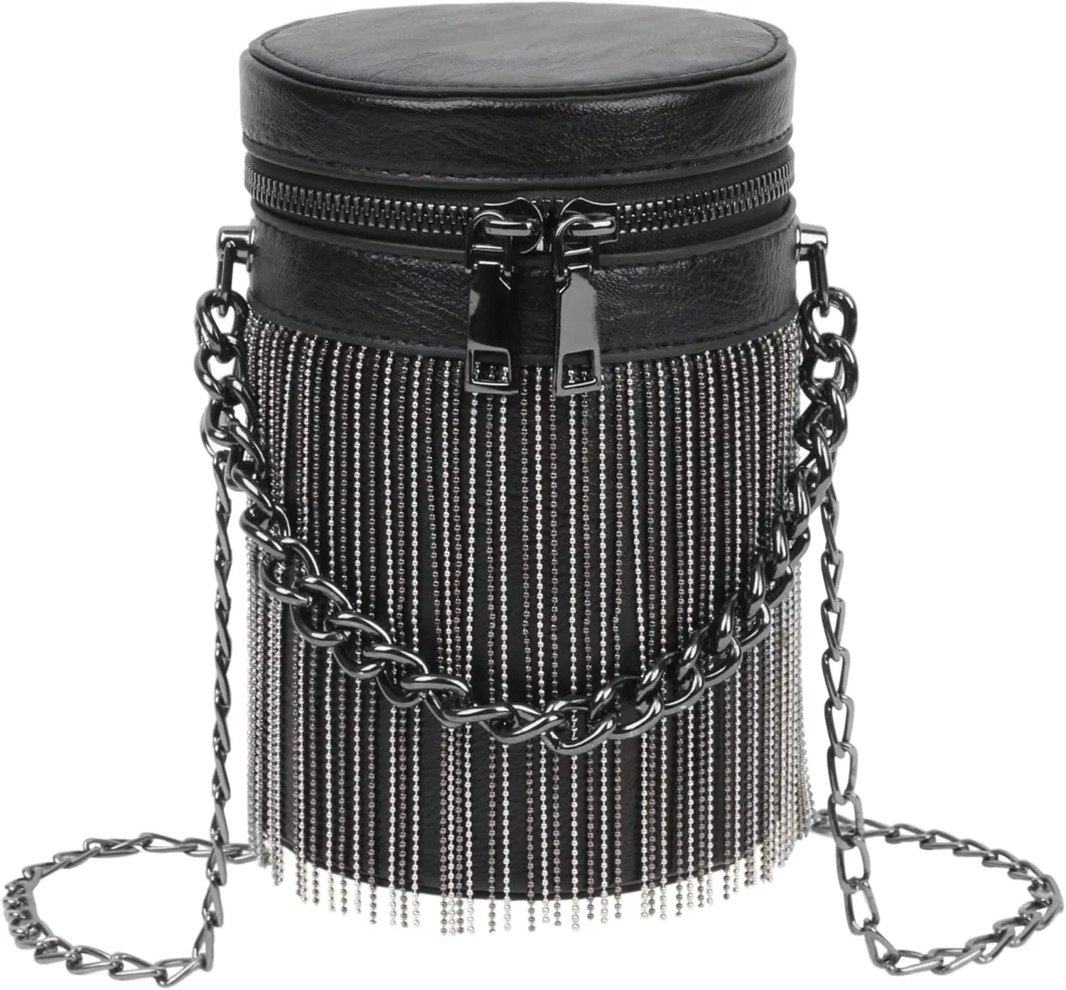 Women Girls Mini Glitter Rhinestone Tassel Shoulder Bag Cute Bucket Punk Bag Tassel Totes Gothic Fringe Crossbody Bag