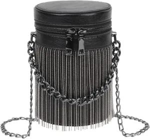 Women Girls Mini Glitter Rhinestone Tassel Shoulder Bag Cute Bucket Punk Bag Tassel Totes Gothic Fringe Crossbody Bag