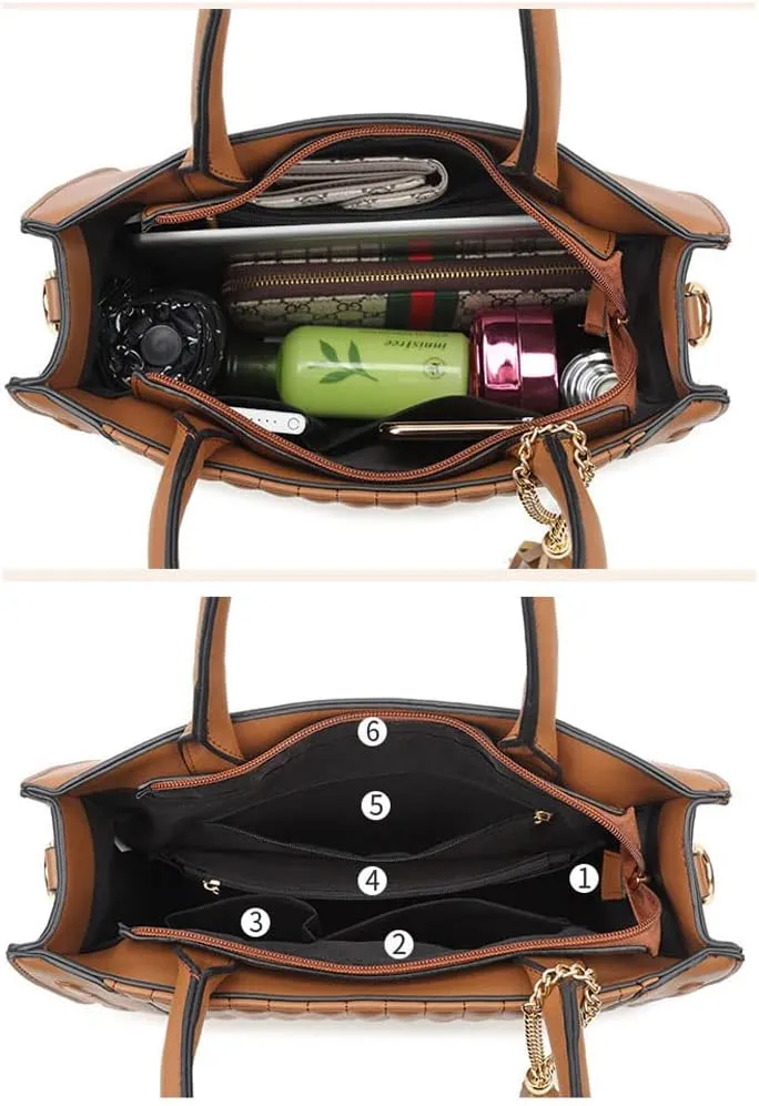 Women Handbag Embroidery Leather Purse With Tassel Solid Colored Work Tote Bag Top Handle Bag with Long Shoulder Strap