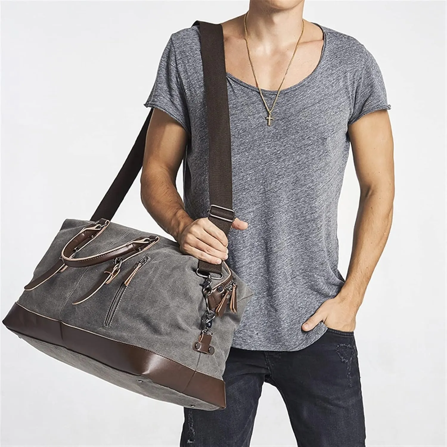 women Men Travel Carry on Luggage Men Duffel Bags Travel Tote Large Weekend Bag Overnight (Army Green)